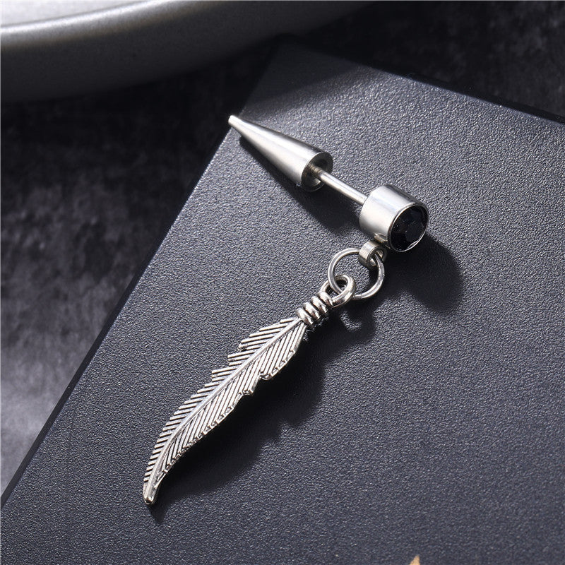 Men's Style Fashion Titanium Steel Stainless Feather Earrings