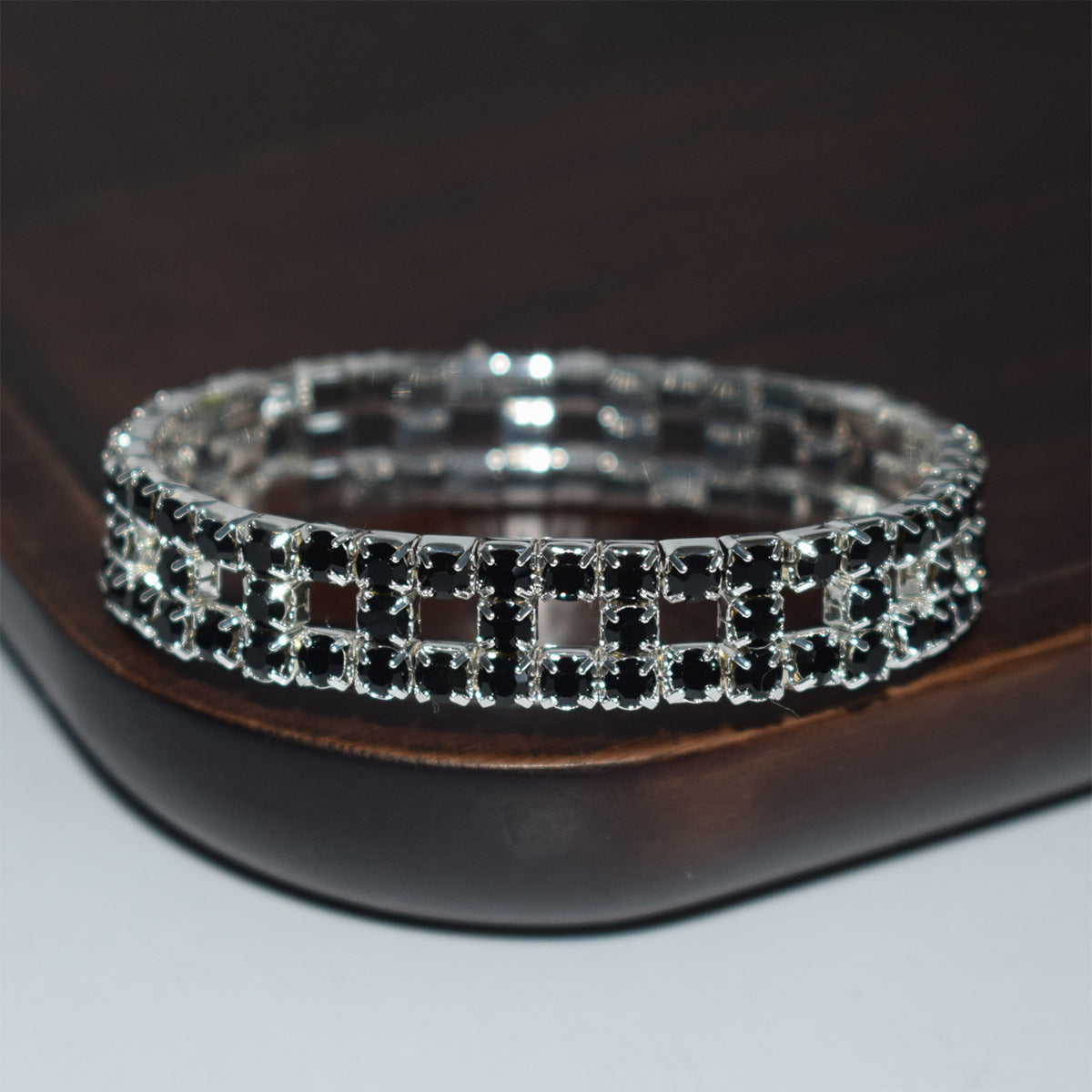 Elastic Hollow Rubber Band Full Rhinestone Exaggerated Wide Bangle Bracelets