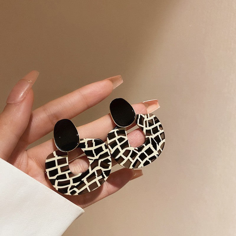 Women's Needle Coffee Color Series Leopard Print Geometric High-grade Temperament Stud Earrings