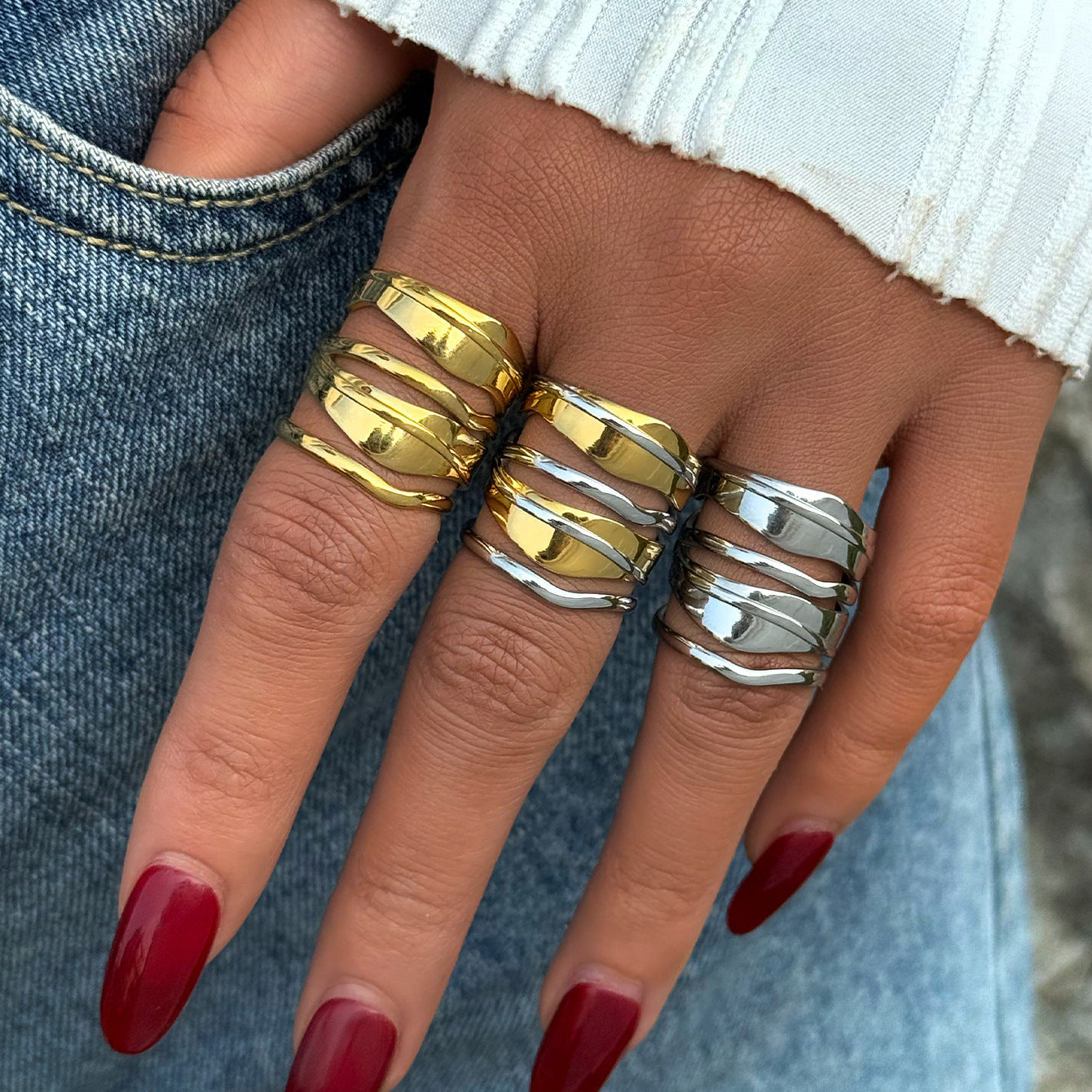 Women's Niche High Sense Packaging Design Geometric Lines Open Ring