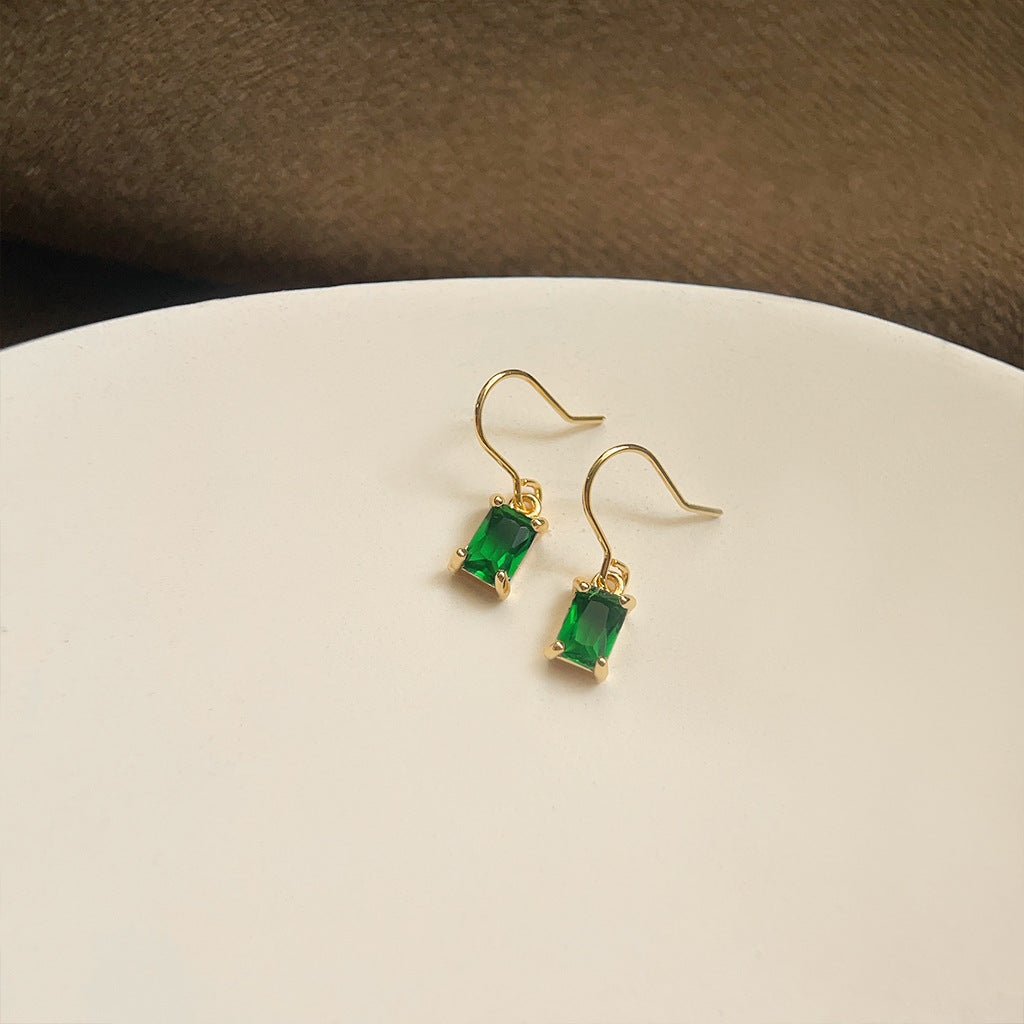 Emerald Zircon Light Luxury High-grade Geometric Temperament Palace Earrings