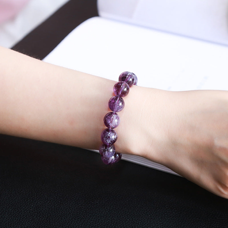 Women's Natural Purple Rabbit Fur Crystal Simple Amethyst Hair Round Bracelets