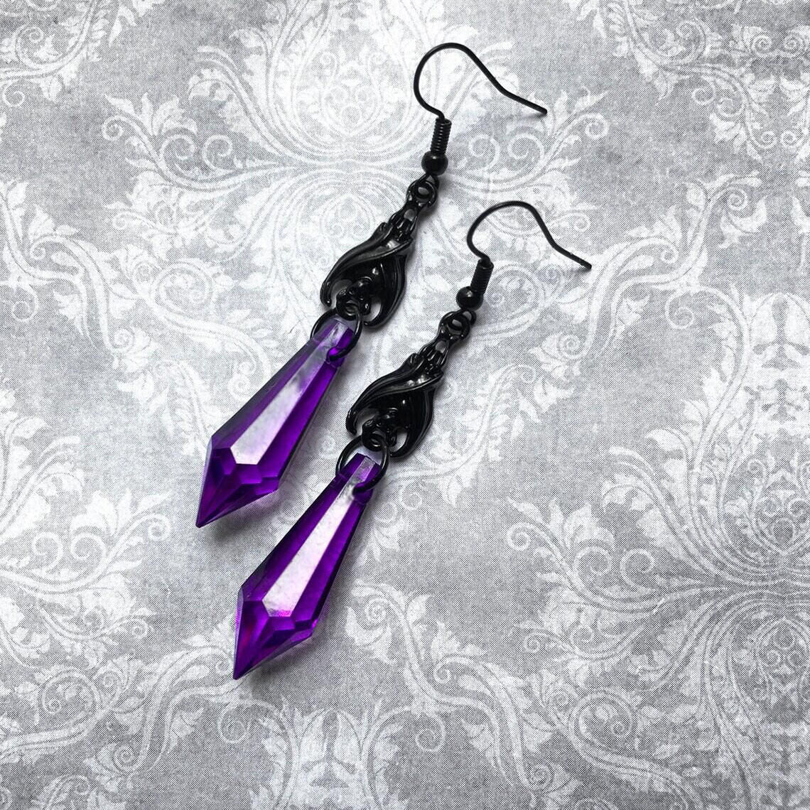 Black Artificial Crystal Dark Bat Amethyst Earrings