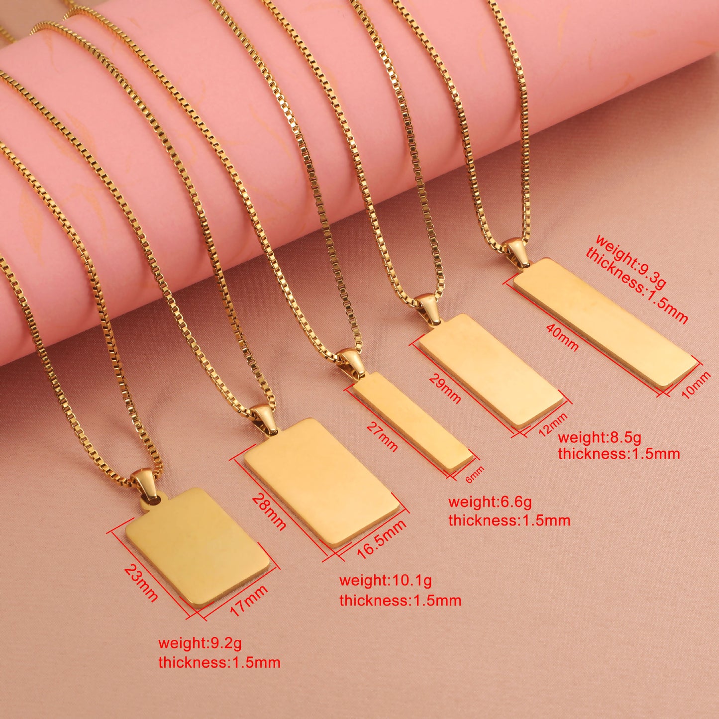 Rectangular Geometric Can Carve Writing Ornament Necklaces