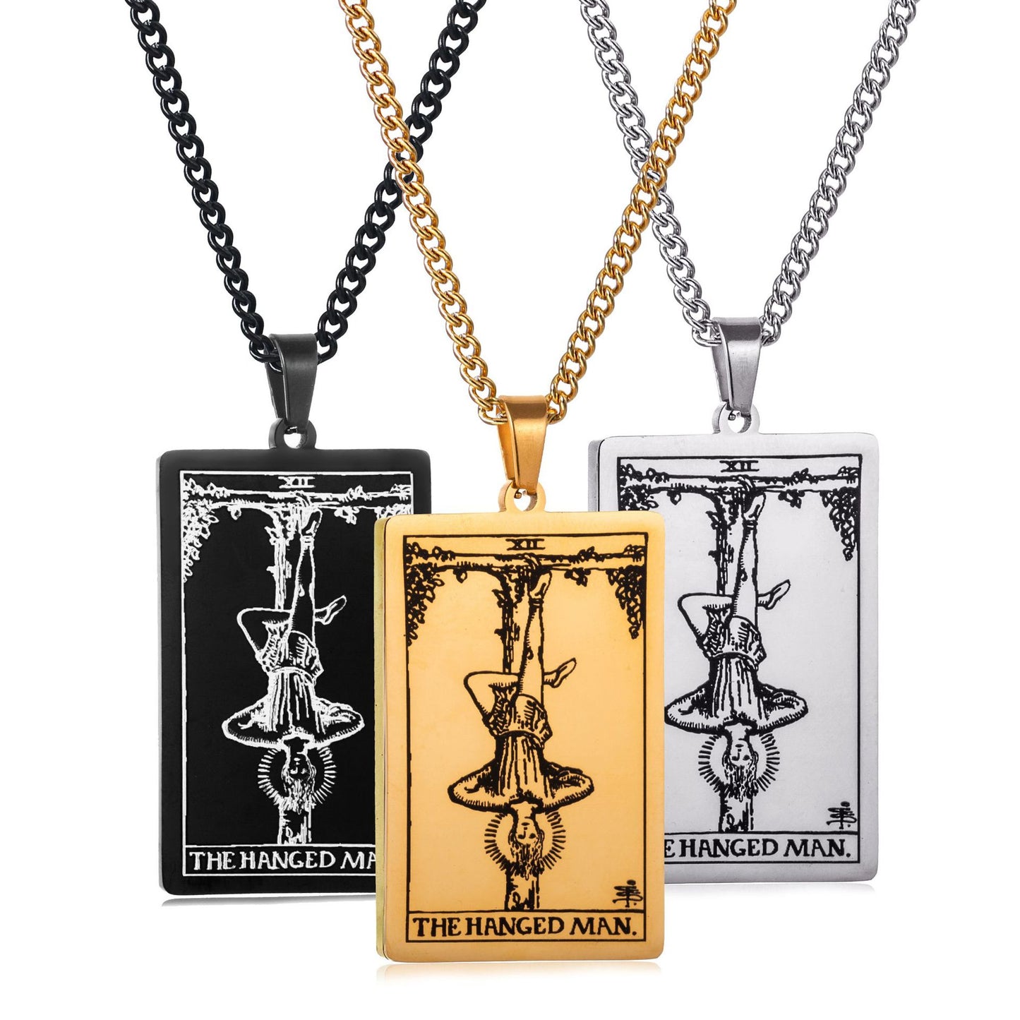 Men's Stainless Steel Tarot Personalized Retro Square Plate Necklaces