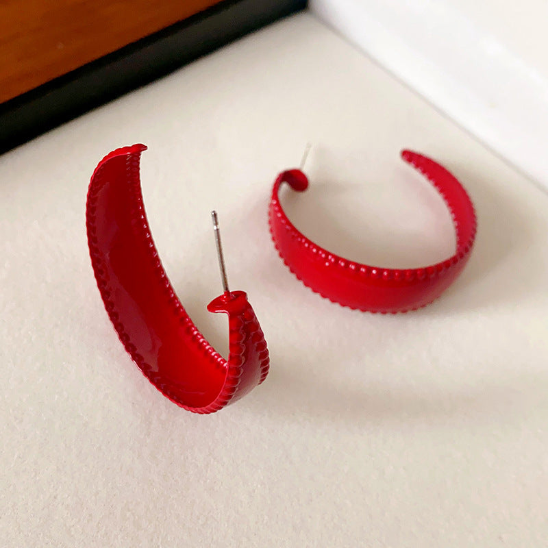 Women's Sier Needle Red Irregular Ear Retro Exaggerated Earrings