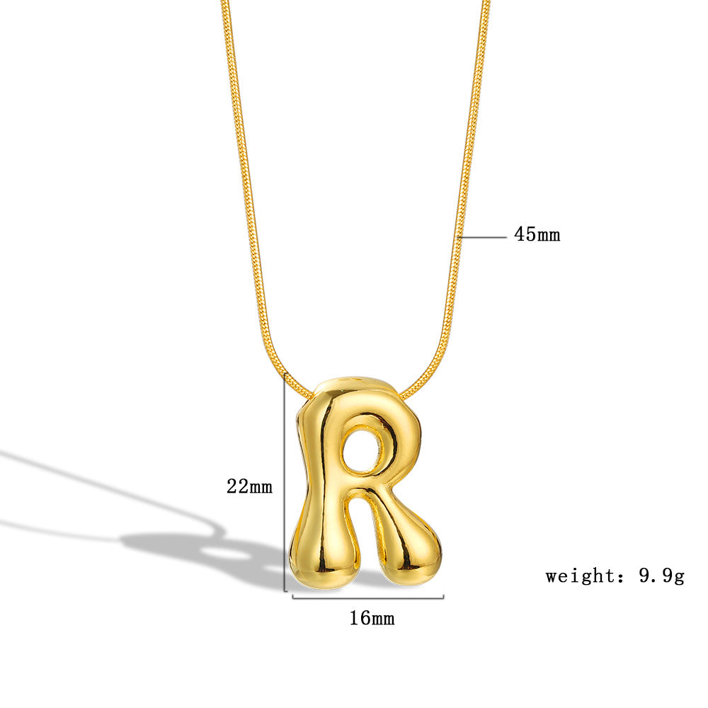 Balloon Bubble Chubby Letter Copper Plated Necklaces