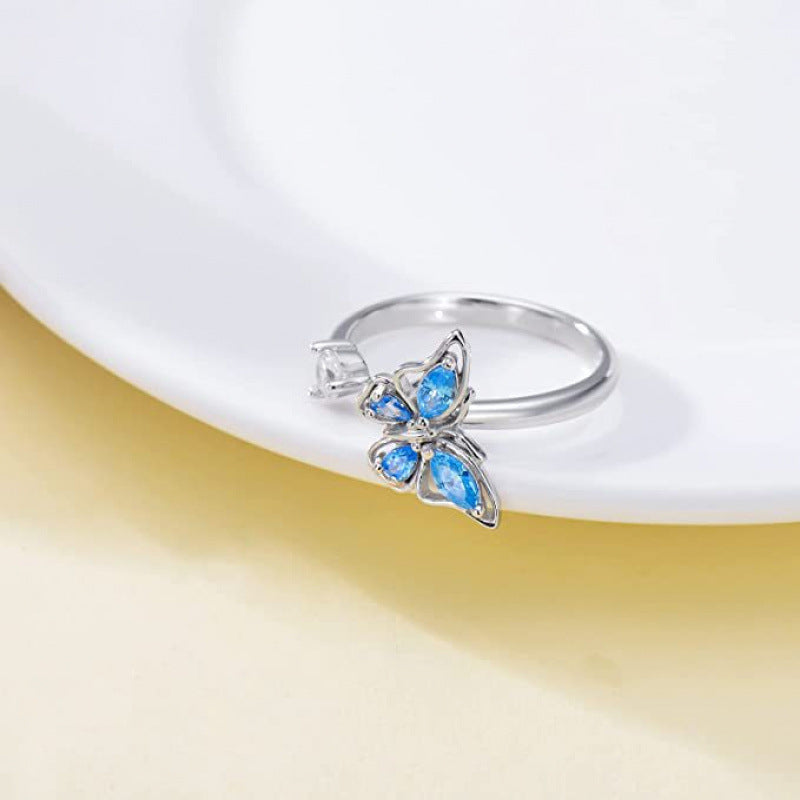 Women's Rotatable Butterfly Opening Version Cold Minority Simple Ring