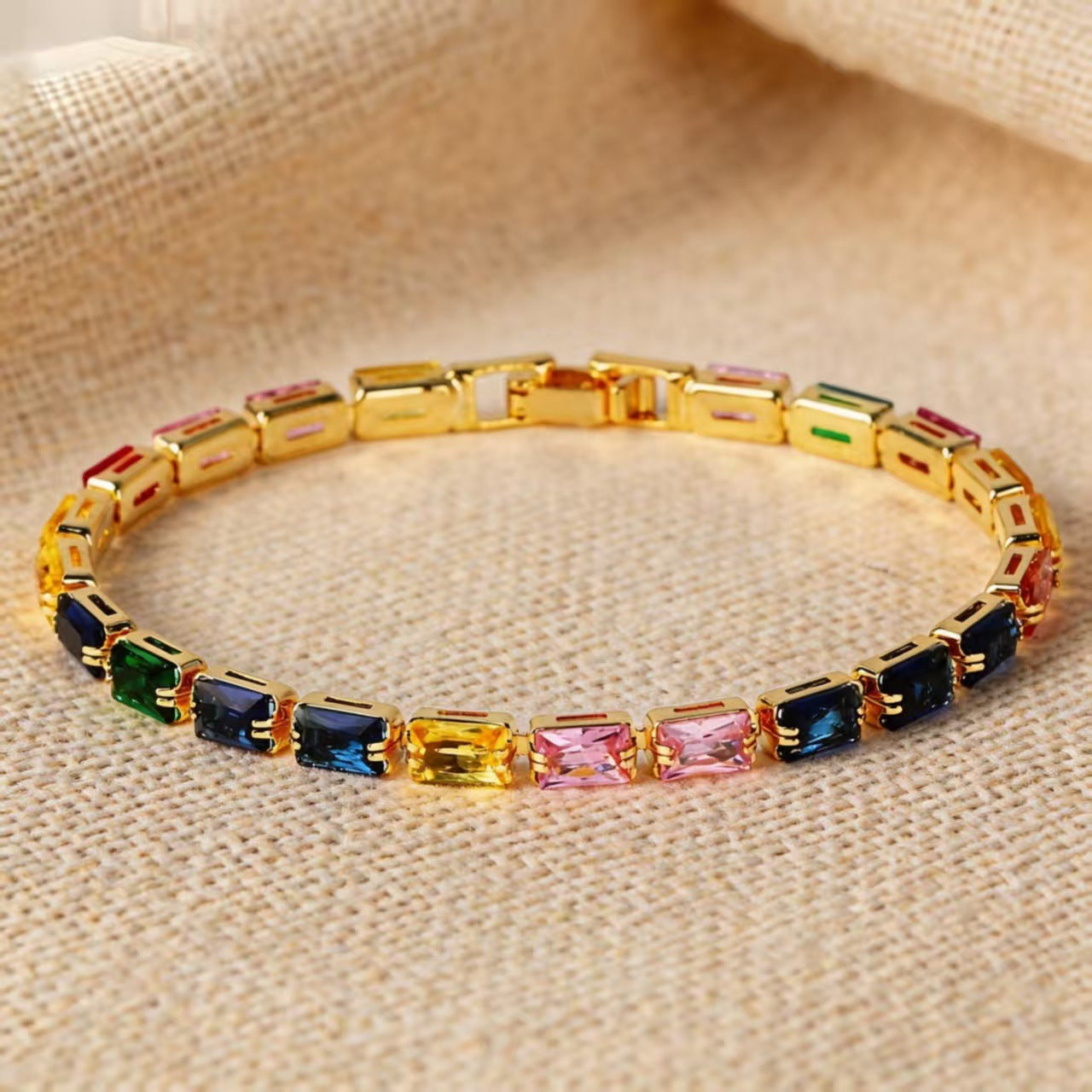 Women's Minority Copper Rectangular Korean Diamond Crystal Color Fashion Zircon Bracelet