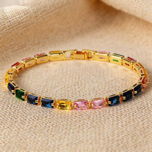 Women's Minority Copper Rectangular Korean Diamond Crystal Color Fashion Zircon Bracelet