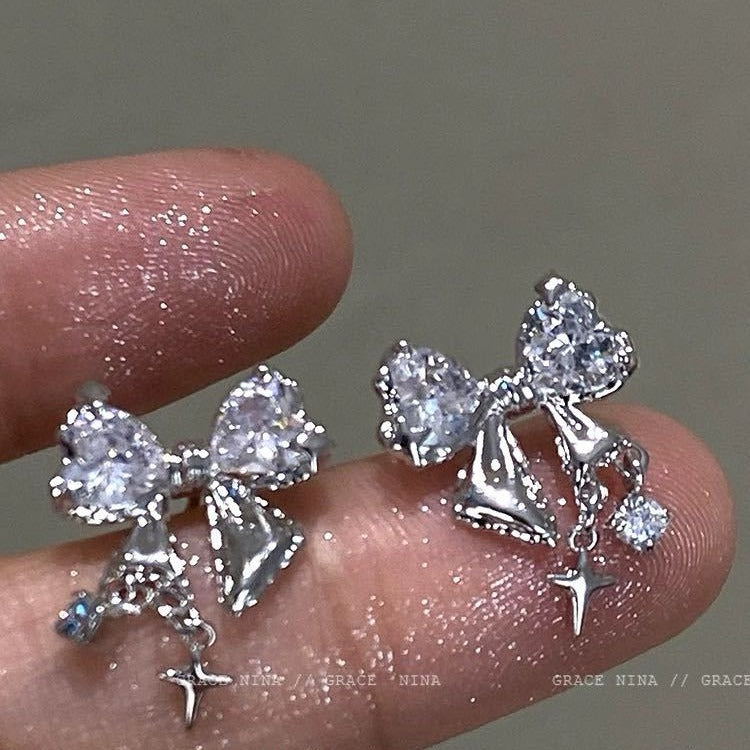 Women's Bright Bow Zircon For Niche Design Earrings