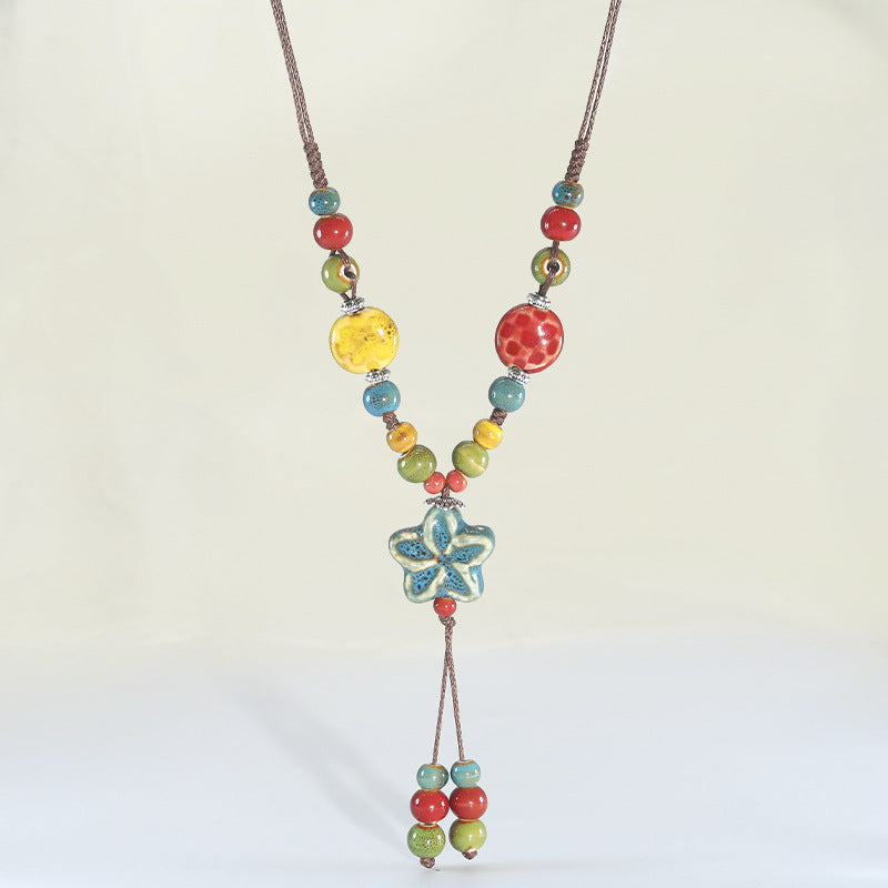 Long Ceramic Woven Love Star Sweater Necklaces