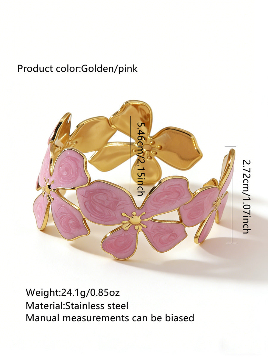 Steel Oil Dripping Cherry Special Interest Light Luxury Flowers Openings Bracelet