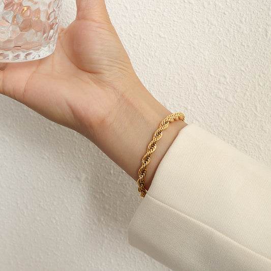 French Thick Hemp Flowers Twisted Titanium Steel Gold-plated Cold Bracelets