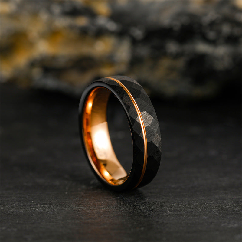 Women's & Men's Simple Batch Flower Rose Groove Black Rings