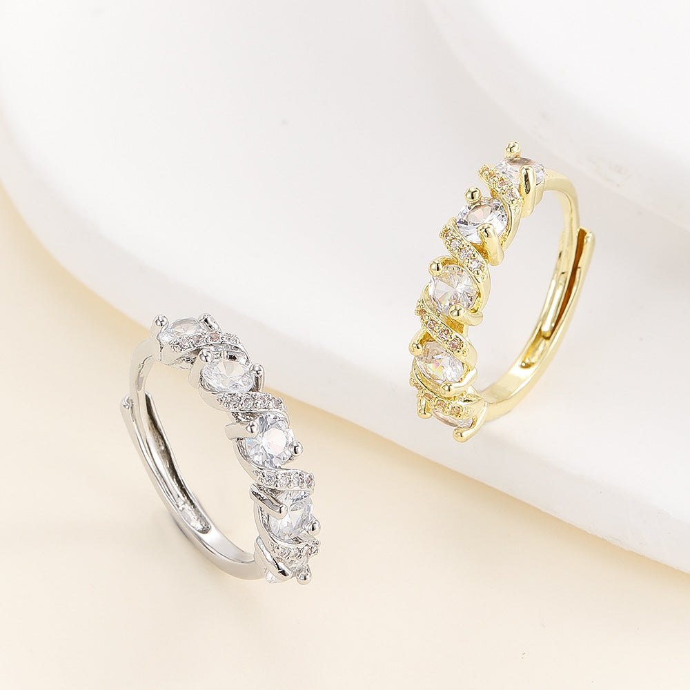 Line Full Rhinestone Zircon Stackable Simulation Moissanite Open Light Luxury Ring