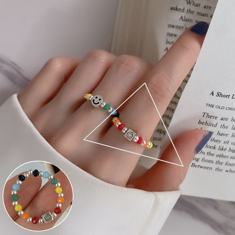 Female Korean Chic Unique Geometric Grid Sier Rings