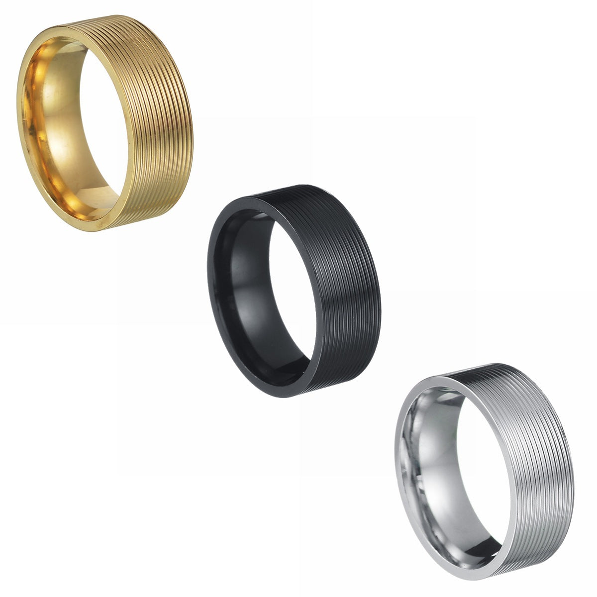 Men's Ornament Threaded Titanium Steel Vacuum Electroplating Rings