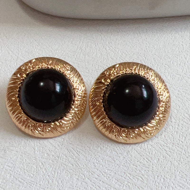 Gold Exaggerated Personalized Vintage Court Round Resin Sier Earrings