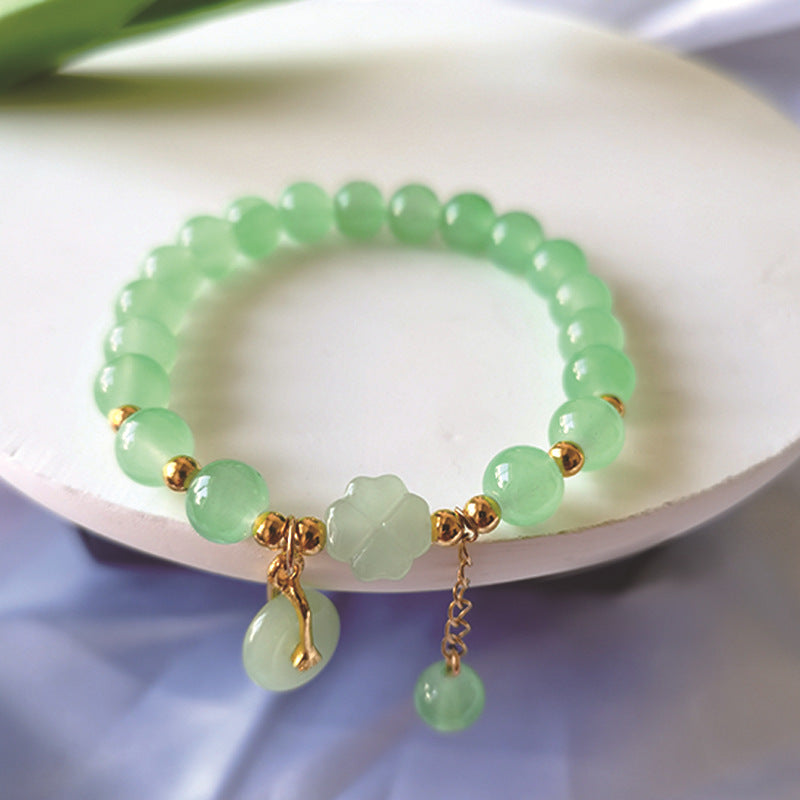 Clover Imitation Aventurine Female Girlfriends Peace Buckle Glass Live Bracelets