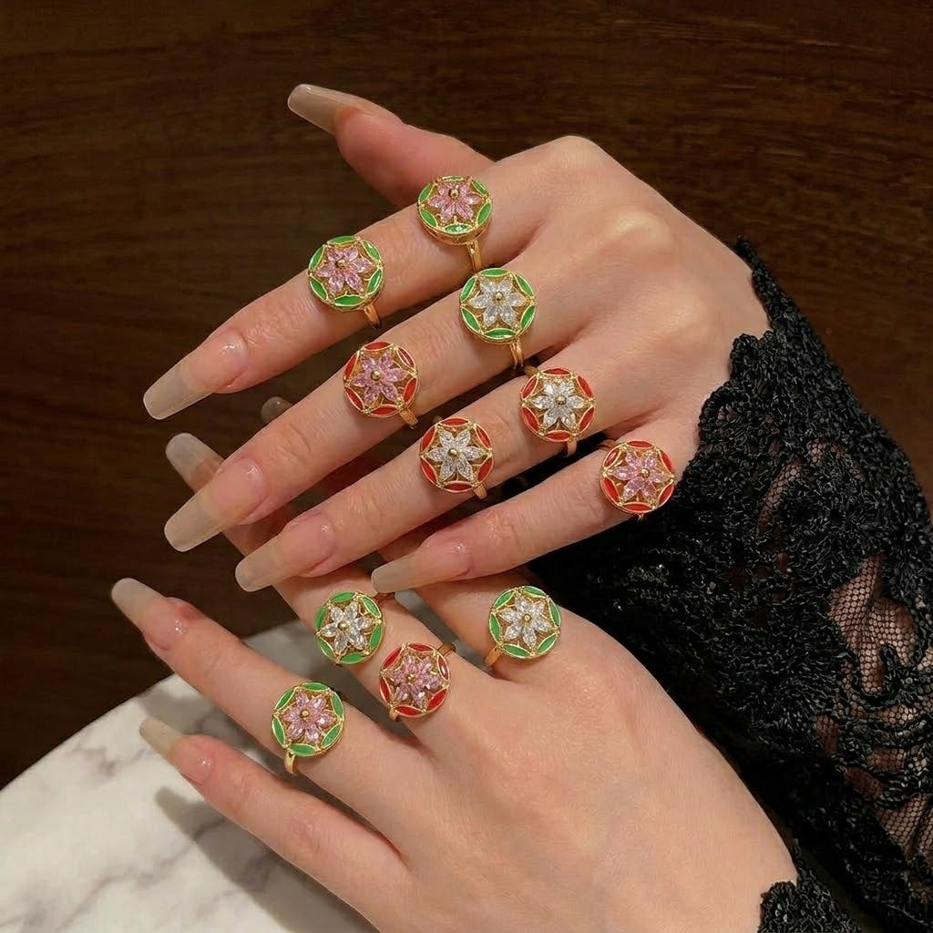 Female French Flower Rotating Open Niche Adjustable Index Ring