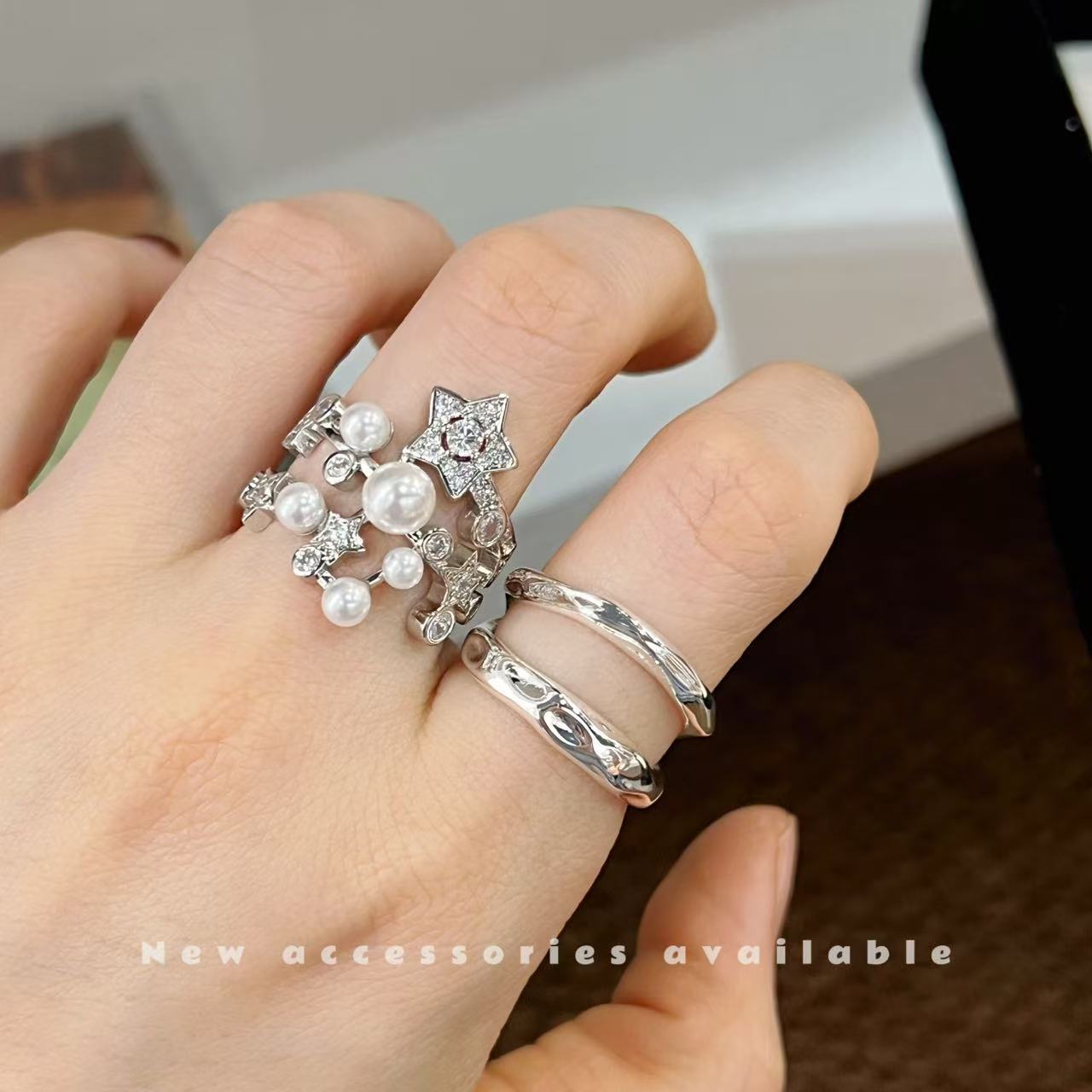 Design Zircon Pearl Geometric Fashion Oval Opal Opening Ring