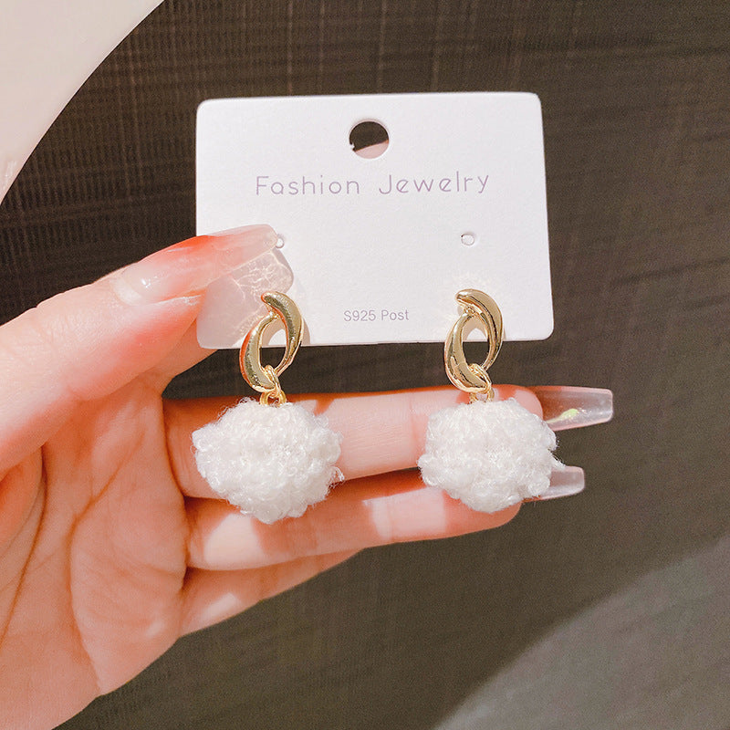 Temperament Wild Cute Lamb Wool Ball Earrings