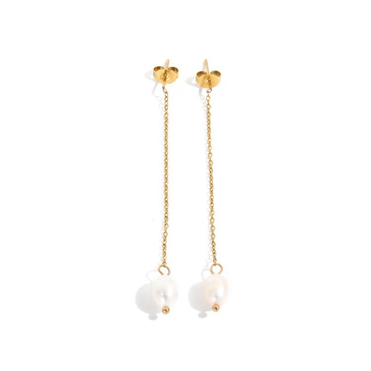 Water Pearl Baroque Ear Long Chain Earrings