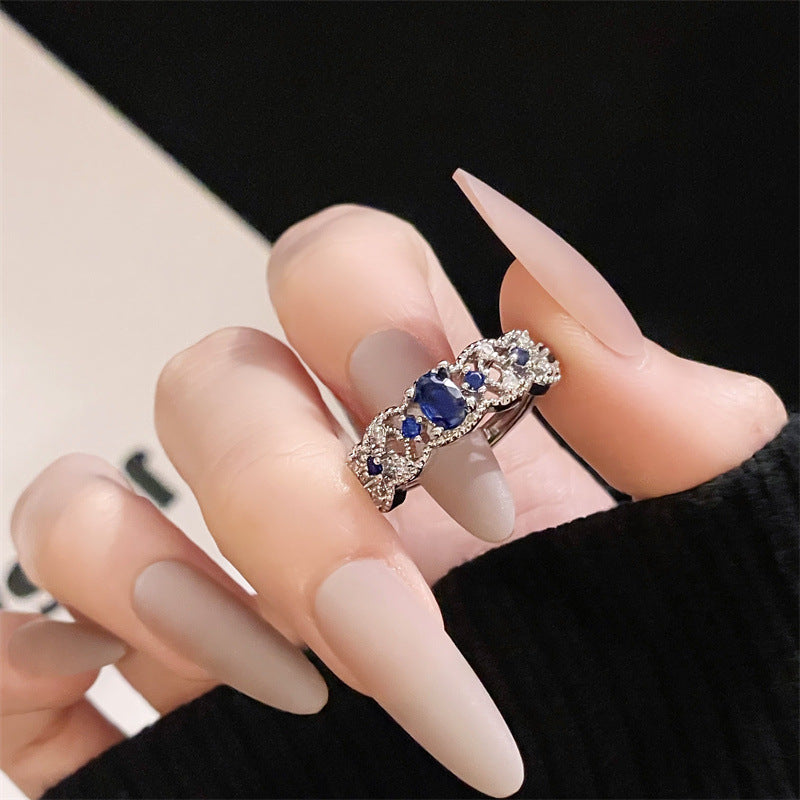 Women's Aquamarine Series Open Inlaid Zircon Colored Gems Rings