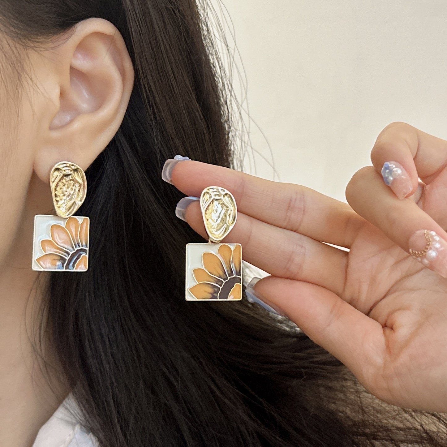 Painting Sunflower Design Sense Sier Advanced Minority Fashion Vintage Rings