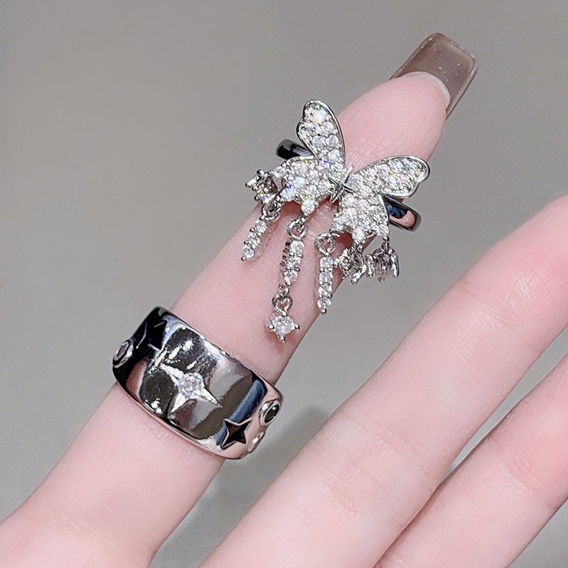 Butterfly Fairy Rhinestone Open Flash High-grade Light Rings