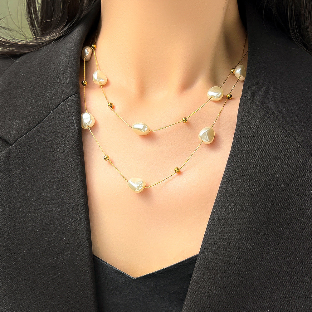 Baroque Pearl Titanium Steel No Fading Necklaces