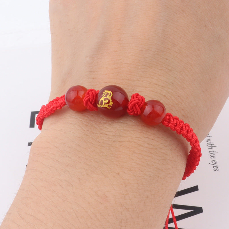 Women's & Men's Dragon Life Lucky Beads Zodiac Agate Red Rope Bracelets