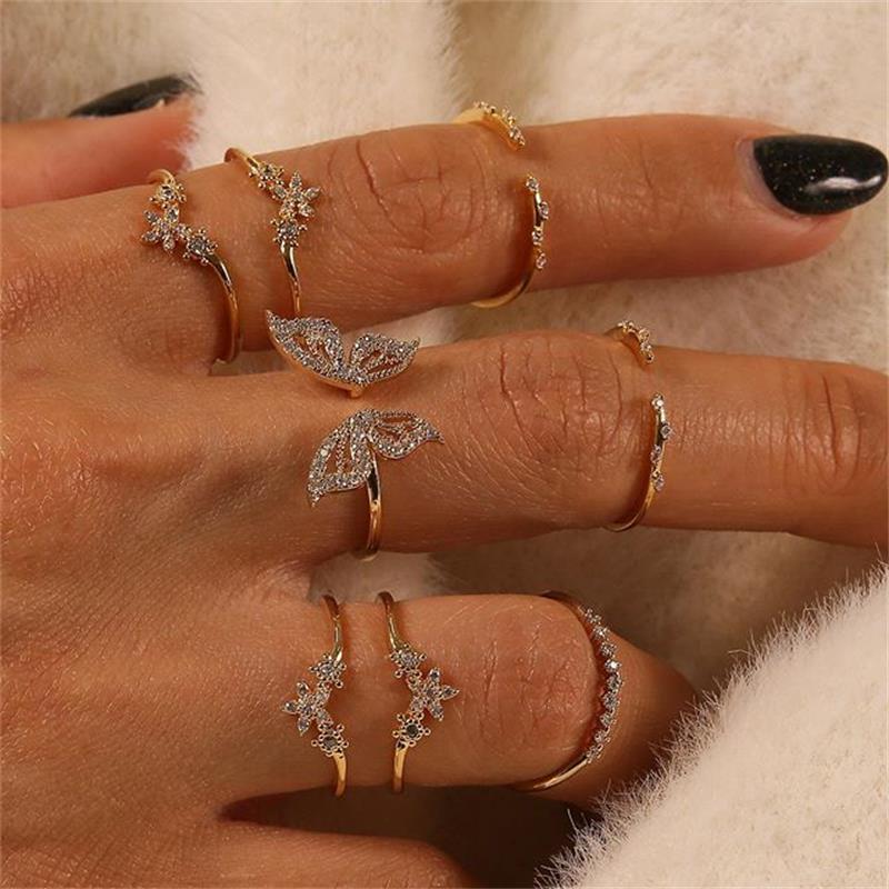 Bohemian Style Diamond Butterfly Joint Set Rings