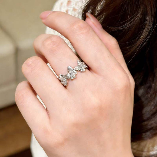 Antique Style Gold Brushed Diamond Fairy Butterfly Design Light Luxury Ring