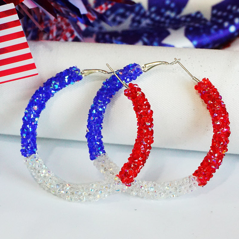 Day Ear Rhinestone Patriotic Color Matching Earrings