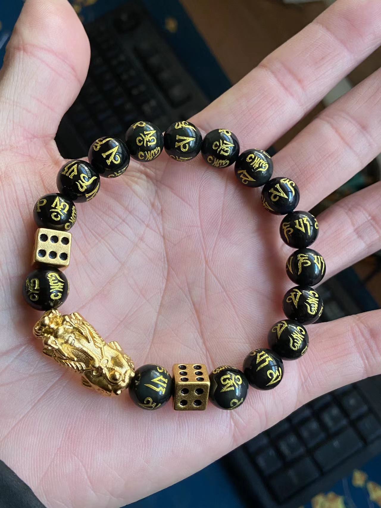 Men's Obsidian Alluvial Gold Lucky Ethnic Style Six Bracelet