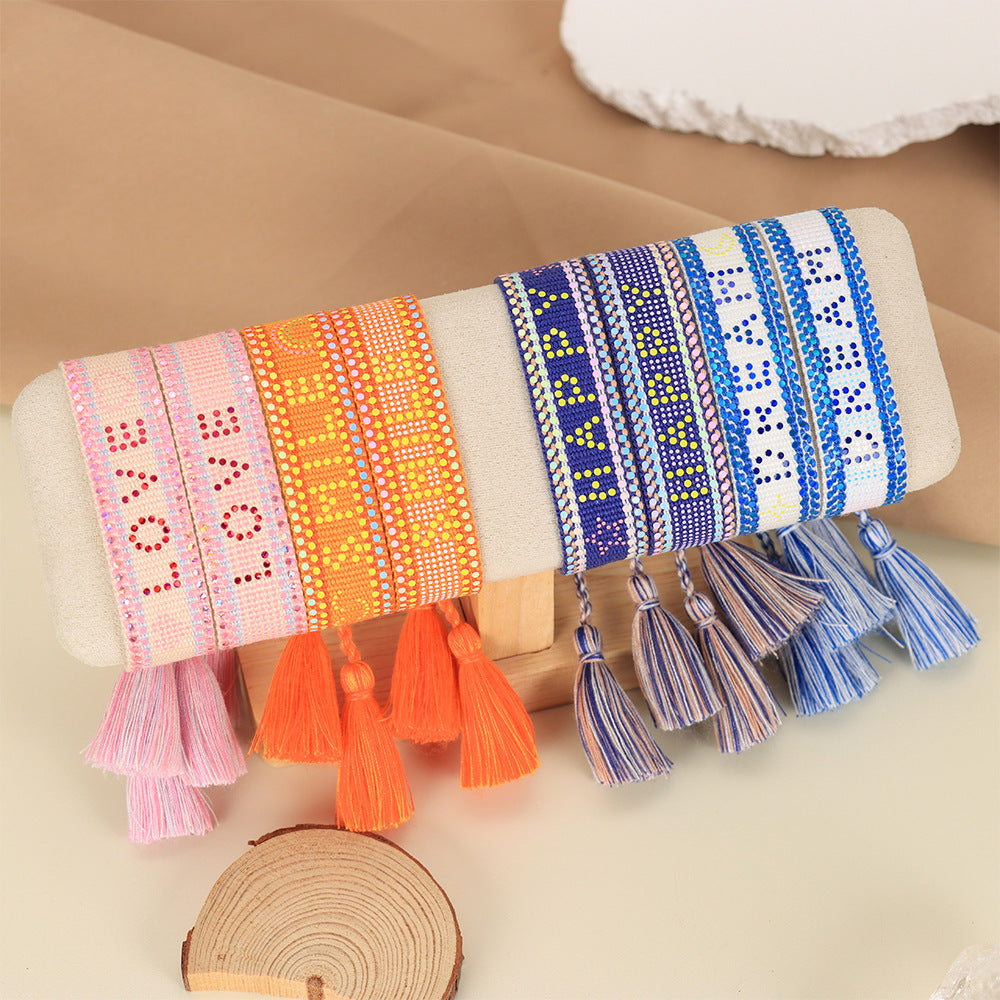 Letters Creative Weaving Female Multicolor Tassel Carrying Bracelets