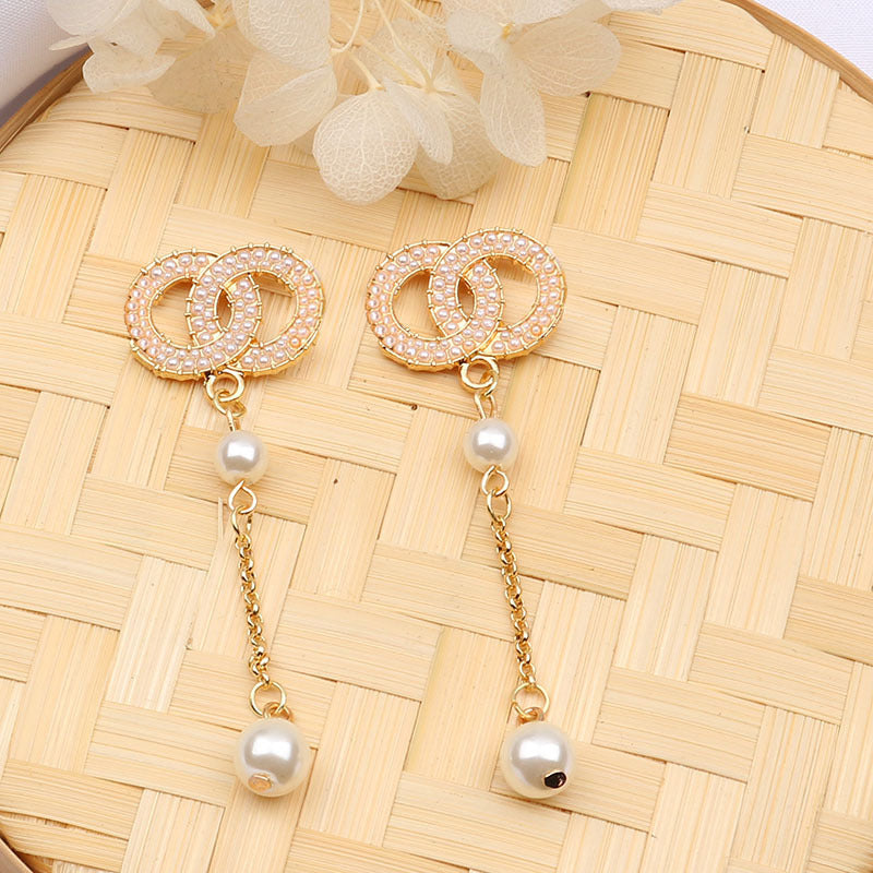 Women's Trendy Sier Pearl Korean Long Fringed Earrings