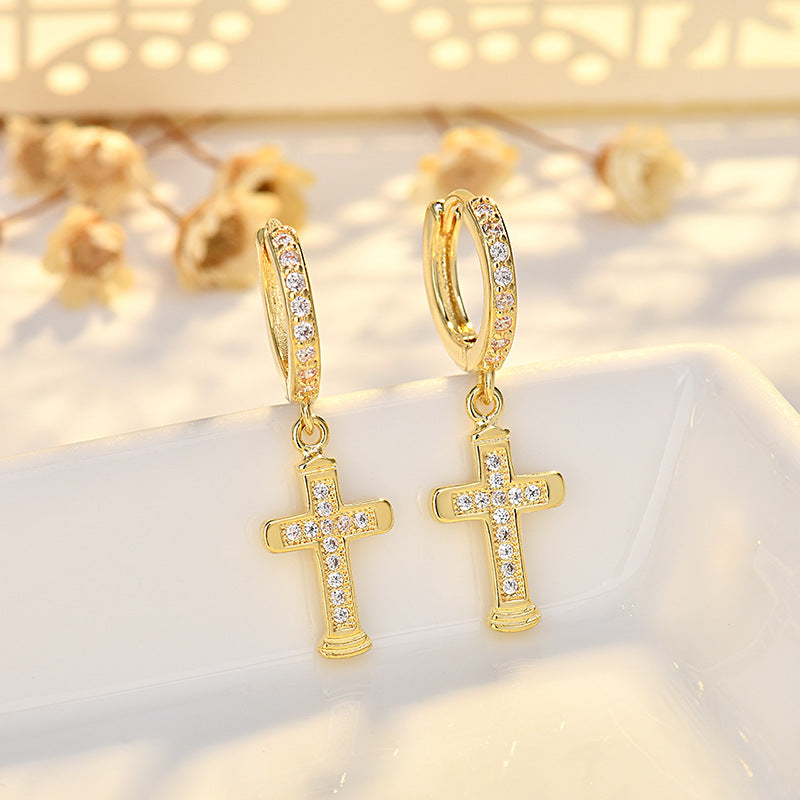 Cross Ear Clip Golden Diamond Sier Rings