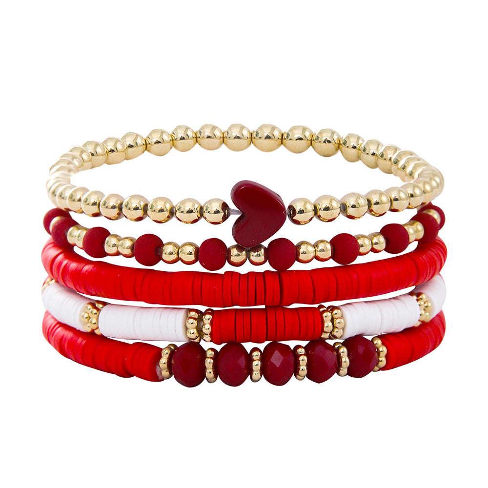 Fashion Simple Love Polymer Clay Elastic Bracelet