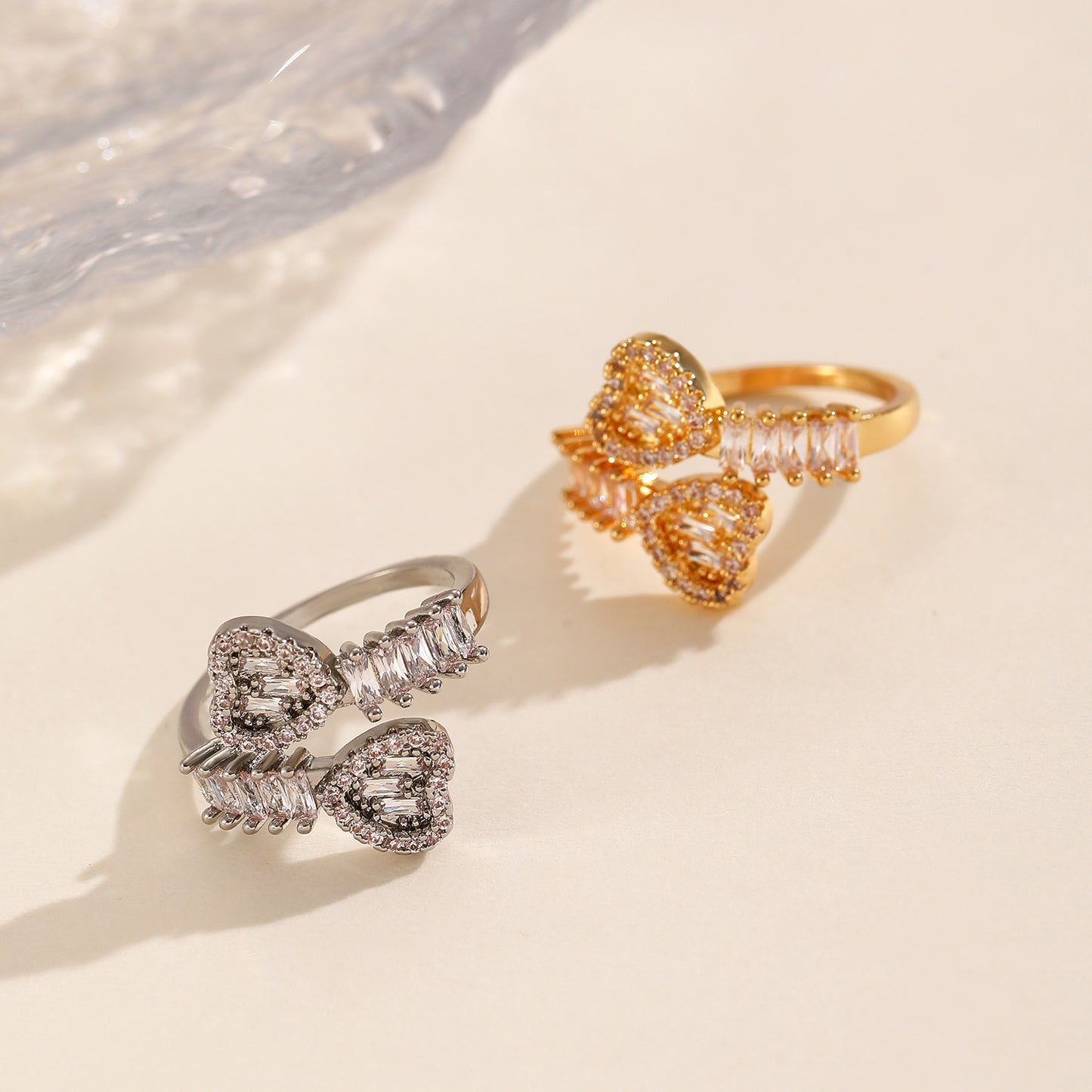 Vintage Zircon Loving Heart With Opening Adjustable Female Style Everyday Rings
