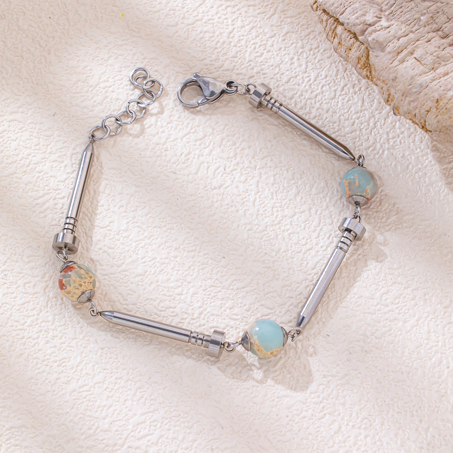 Wind Design Stainless Steel Nail With Natural Bracelet