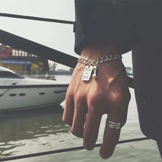 Women's & Men's Fashion Fitness Small Dumbbell Titanium Steel No Fading Letter Bracelet