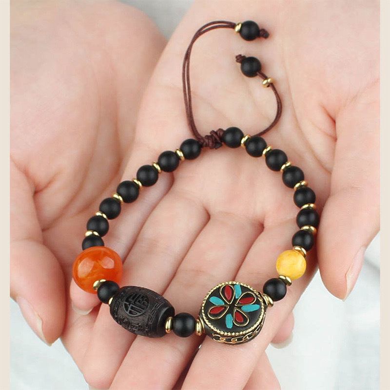 Women's & Men's Retro Ethnic Style Agate Ox Bone Rosary Bracelet