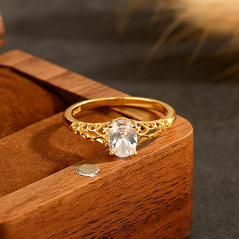 Women's Hollow Retro Diamond Niche Temperament Sterling Sier Rings