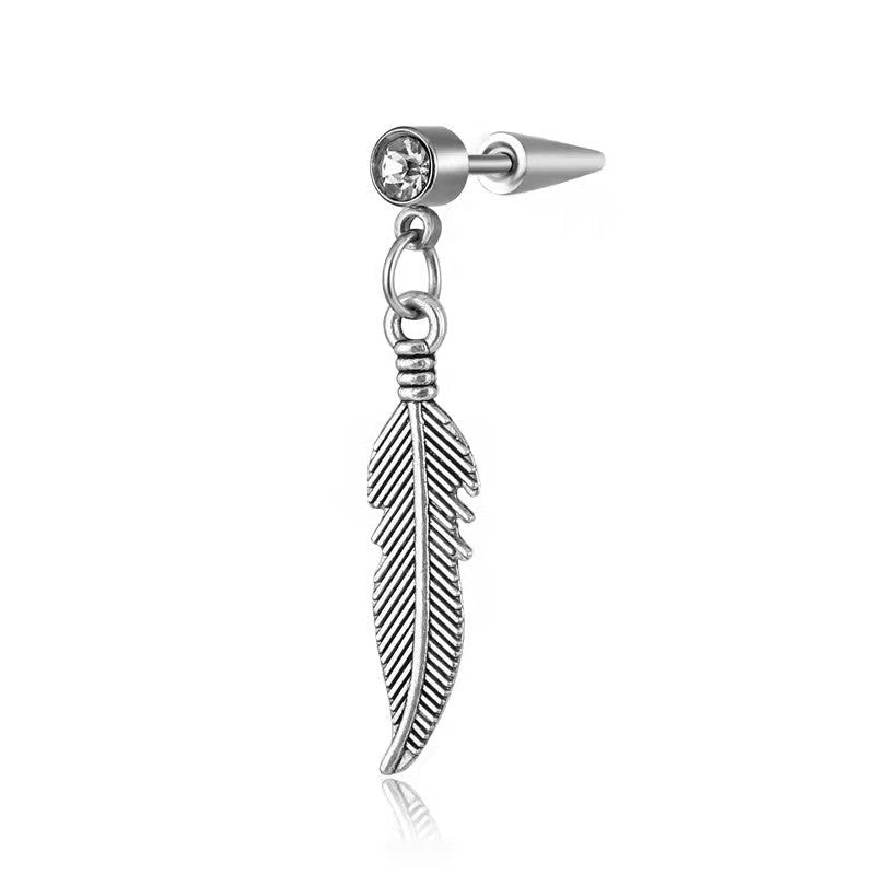 Men's Style Fashion Titanium Steel Stainless Feather Earrings