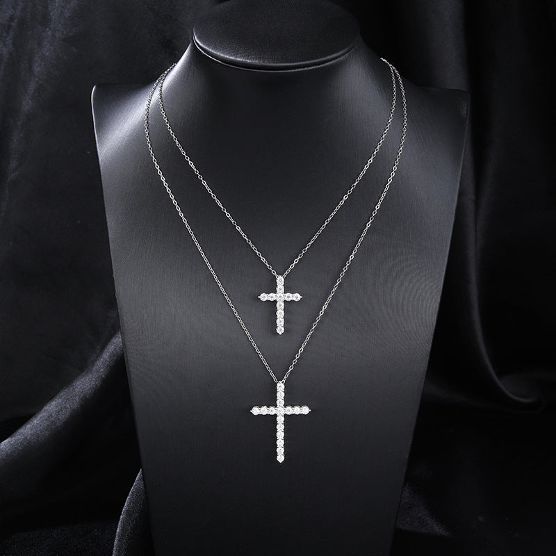 Sterling Sier Cross Clavicle Female Moissanite Necklaces