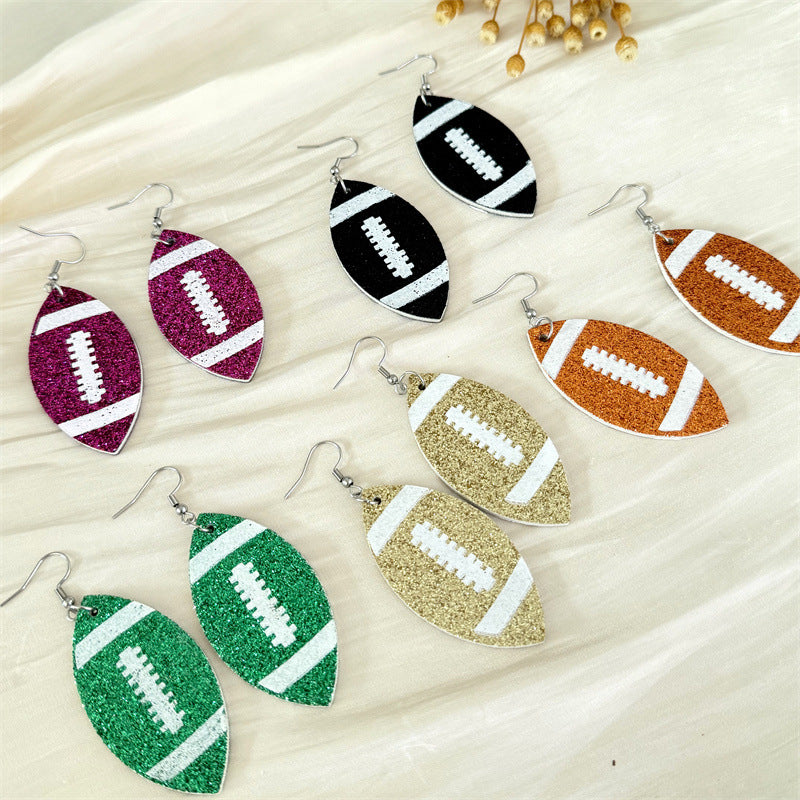 Sports Style Sequined Rugby Design Trendy Earrings