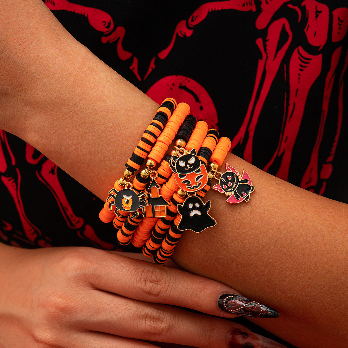 Ornament Halloween Pumpkin Polymer Clay Punk Alloy Bracelets